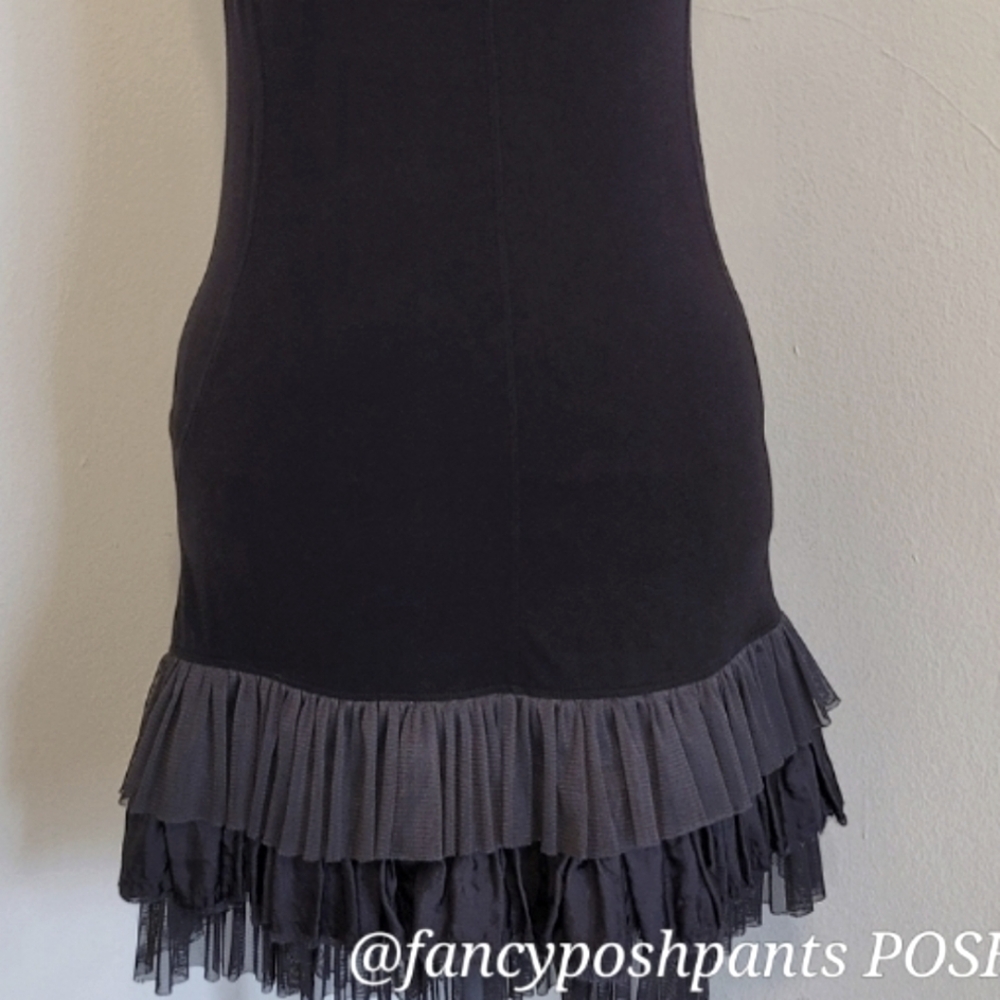FREE PEOPLE cotton tiered ruffle bodycon stretch party dress black racer back - Picture 16 of 16